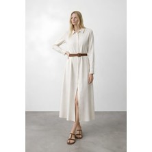 Shopping Shop Beli Kemerli Uzun Kol Elbise NATURAL