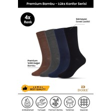 Dore Erkek 4 Çift Premium Bambu Dikişsiz Esnek Lastikli Konfor Modeli Uzun Soket Çorap Siyah Lacivert Antrasit Kahverengi 40-44