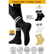 Dore Unisex 3 Çift Kaymaz Pilates ve Yoga Plates Kaydırmaz Tabanlı Çorap Siyah Beyaz Sarı 36 - 42