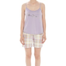 Relax Mode Kadın Lila Ip Askılı Şortlu Pijama Takım - 7624-80R