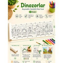 Kanvassepetinet Boyanabilir Kesilebilir Rulo Tuval Dinozorlar 8 Model Çocuk Boyama Seti 160X30 cm