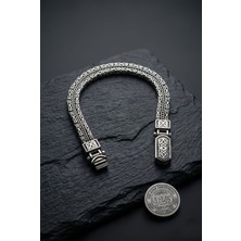 Roza Silver 925 Ayar Gümüş Erkek Bileklik - Oksitli 3 Sıra Kral Zincir Özel Kilitli