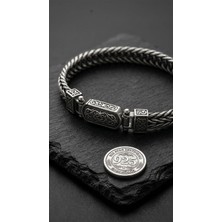 Roza Silver 925 Ayar Gümüş Erkek Bileklik - Oksitli Kalın El Örgüsü Balıksırtı Özel Kilitli