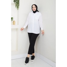 Exit Collection Abs Boyfriend Tesettür Beyaz Kadın Gömlek