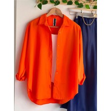 Exit Collection Kadın Abs Boyfriend Uzun Basic Turuncu Tesettür Gömlek