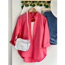 Exit Collection Kadın Abs Boyfriend Uzun Basic Pers Pembesi Pembe Tesettür Gömlek