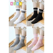 Dore Unisex Çocuk 4 Çift Pamuklu Cilt Dostu Premium Ultra Yumuşak Çocuk Kolej Patik Çorap Seti Siyah Beyaz Gri Pembe 5-7 Yaş