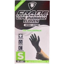 Crane Pudrasız Tek Kullanımlık Siyah Polietilen Eldiven Small 100'LÜ