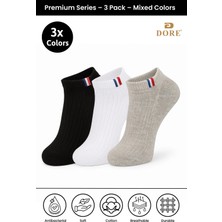 Dore Unisex 3 Çift Yazlık Premium Sport Ter Emici Nefes Alan Pamuklu Kısa Patik Spor Çorap Gri Beyaz Siyah 39-42