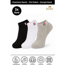 Dore Unisex 3 Çift Premium Pamuklu Esnek Konfor Modeli 4 Mevsim Spor & Günlük Kısa Patik Çorap Beyaz Siyah Gri 39-42