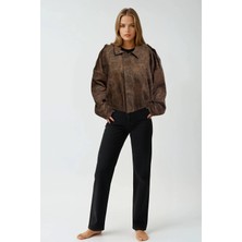 Relax Mode Kadın Retro Süet Kahverengi Oversize Ceket- D99786R