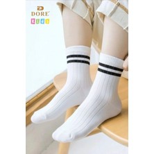Dore Unisex Çocuk 4 Çift Pamuklu Cilt Dostu Premium Ultra Yumuşak Çocuk Kolej Patik Çorap Seti Beyaz 7-9 Yaş