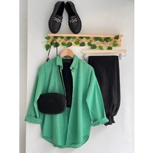 Exit Collection Kadın Abs Boyfriend Uzun Basic Açık Yeşil Tesettür Gömlek