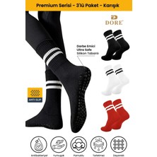 Dore Unisex 3 Çift Kaymaz Pilates ve Yoga Plates Kaydırmaz Tabanlı Çorap Siyah Beyaz Kırmızı 36 - 42