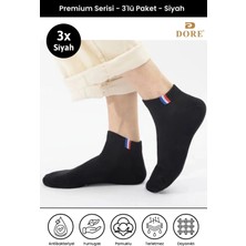 Dore Unisex 3 Çift Premium Pamuklu Esnek Konfor Modeli 4 Mevsim Spor & Günlük Kısa Patik Çorap Siyah Black 43-46