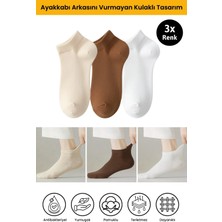 Dore 3 Çift Kulaklı Konfor Modeli Ter Emici Spor Ayakkabı Sneaker Premium Pamuklu Patik Çorap Krem Kahve Beyaz 36-39