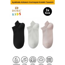 Dore Çocuklar Için 3 Çift Premium Pamuklu Cilt Dostu Kulaklı Konfor Modeli Çocuk Patik Çorap Siyah Beyaz Pembe 7-9 Yaş