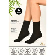 Dore Kadın 3 Çift Premium Yumuşak Konfor Modeli Lastiksiz & Dikişsiz Bambu Soket Çorap Siyah 36-39