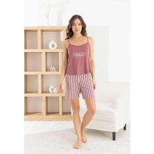 Relax Mode Kadın Bordo Ip Askılı Şortlu Takım - 7624-8R