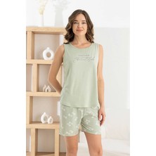 Relax Mode Kadın Yeşil Sıfır Kol Şortlu Takım - 7620-1R