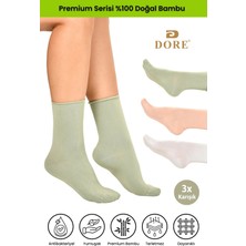 Dore Kadın 3 Çift Premium Yumuşak Konfor Modeli Lastiksiz & Dikişsiz Bambu Soket Çorap 3'lü Set Haki - Somon - Ekru 36-39