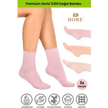 Dore Kadın 3 Çift Yumuşak Konfor Modeli Lastiksiz & Dikişsiz Bambu Soket Çorap 3'lü Set Toz Pembe - Somon - Pembe 36-39