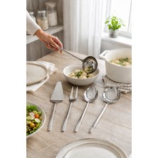 Srç 5 Parça Çelik Servis Seti Kepçe Kevgir Kaşık Çatal Pasta Spatulası 304 Paslanmaz Çelik