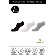 Dore 3 Çift Yazlık Premium Terletmeyen Konfor Modeli Nefes Alan Dikişsiz Görünmez Düz Renk Çorap Siyah - Beyaz - Gri 40-44