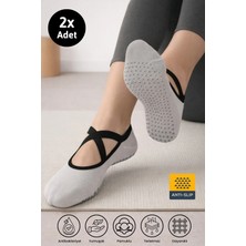 Dore Kadın 2 Çift Premium Pamuklu Kaymaz Taban Pilates Yoga Dans Tavaf Bale Biyeli Babet Çorap Krem 36 - 42