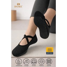 Dore Kadın Premium Pamuklu Kaymaz Taban Pilates Yoga Dans Tavaf Bale Biyeli Babet Model Çorap Antrasit Gri 36 - 42