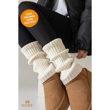 Dore Premium Akrilik Örgü Leg Warmer Kışlık Özel Tasarım Sıcak Tutan Bacak & Ayak Isıtıcı Tozluk Ekru