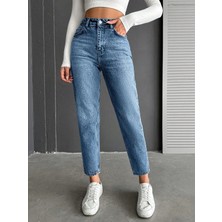 Herton Kadın Yüksel Bel Mom Jean  Pantolon %100 Cotton Esneme Yok