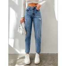 Herton Kadın Yüksel Bel Mom Jean  Pantolon %100 Cotton Esneme Yok