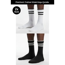 Dore Erkek 2 Çift Trainer Koşu Çorabı Premium Ter Emici Nefes Alan Uzun Konçlu Spor Çorap Beyaz Siyah 40-44