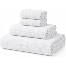 4'lü Beyaz Premium Mikrofiber Havlu Seti 400 G/m² Ultra Emici Hızlı Kuruyan Banyo Havlusu (1 Ad. Büyük Boy 1 Ad. Orta Boy 2 Ad. Küçük Boy Havlu)