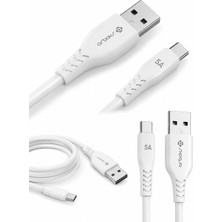 Arbaks USB Type-C Hızlı Şarj Kablosu 5A Hızlı Veri Aktarım Kablosu 1 Metre Beyaz