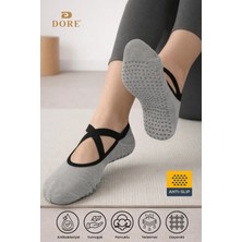 Dore Kadın Premium Pamuklu Kaymaz Taban Pilates Yoga Dans Tavaf Bale Biyeli Babet Model Çorap Melanj Gri 36 - 42