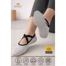 Dore Kadın Premium Pamuklu Kaymaz Taban Pilates Yoga Dans Tavaf Bale Biyeli Babet Model Çorap Krem 36 - 42
