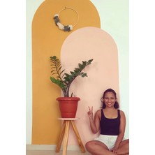 Kanvassepetinet Kendiliğinden Yapışkanlı Kumaş Kanvas Dokulu Duvar Kağıdı Boho Bohem  Ikili Oval Sarı ve Soft Pembe