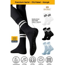 Dore Unisex 3 Çift Kaymaz Pilates ve Yoga Plates Kaydırmaz Tabanlı Çorap Beyaz Siyah Mavi 36 - 42