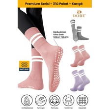 Dore Unisex 3 Çift Kaymaz Pilates ve Yoga Plates Kaydırmaz Tabanlı Çorap Gri Pembe Lila 36 - 42