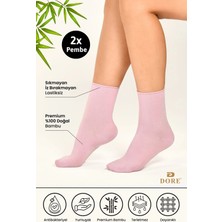 Dore Kadın 2 Çift Premium Doğal Bambu Yumuşak Ultra Konfor Modeli Lastiksiz Dikişsiz Soket Çorap Pembe 36-39