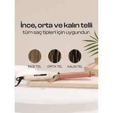 Mkio Seramik Uzun Saç Maşası 25 mm ,LED Göstergeli ,100-220°C Ayarlanabilir Isı ,20 Saniye Hızlı Isınma ,360° Dönebilen Güç Kablosu ,Bukle Maşası ,60W