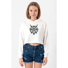 Tshirthane Monogatari Anime Episode Clan Symbol Ekru Kadın Crop Kapşonlu