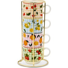 Karaca Fruit Picnic 4 Kişilik Standlı Çay Fincan Takımı 160 ml