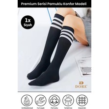Dore Siyah Kadın Çizgili Diz Altı Premium Pamuklu Burun Takviyeli Konfor Modeli Uzun Çorap 36 - 40