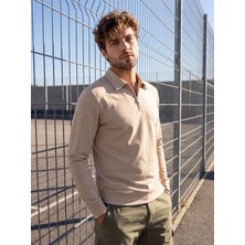 Erkek Polo Yaka Fermuarlı Sweat Düz Renk Klasik Kalıp - 5230F