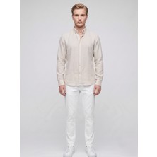 Plus Scorpion Erkek Keten Müslin Gömlek – Slim Fit Düğmeli Yaka Uzun Kollu Yazlık Gömlek