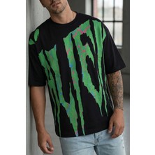 Herton Erkek Oversize "alien" Slime Grafik Baskılı Bisiklet Yaka Tişört