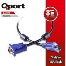 Solmazlar Online Qport Q-Vga3 15PIN Fıltrelı 3mt VGA Kablo